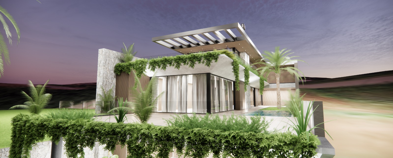 Fachada da OLIVER com piscina e área externa
